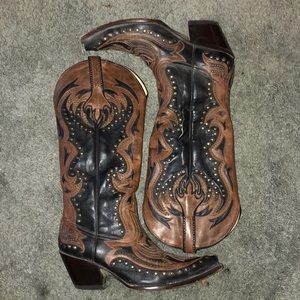 Corral Black/cognac laser inlay stud cowgirl boots